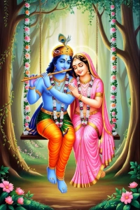 Radha Krishna Divine Swing Canvas Print wall art print | PrintPosters.in